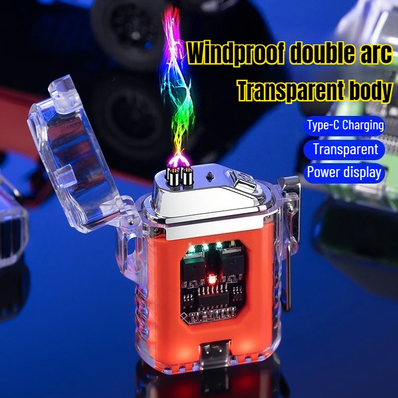 

Transparent Shell Flash Light Electronic Pulse Charging Lighter Personalized Creative Lanyard Double Arc Men's Cigarette Lighter