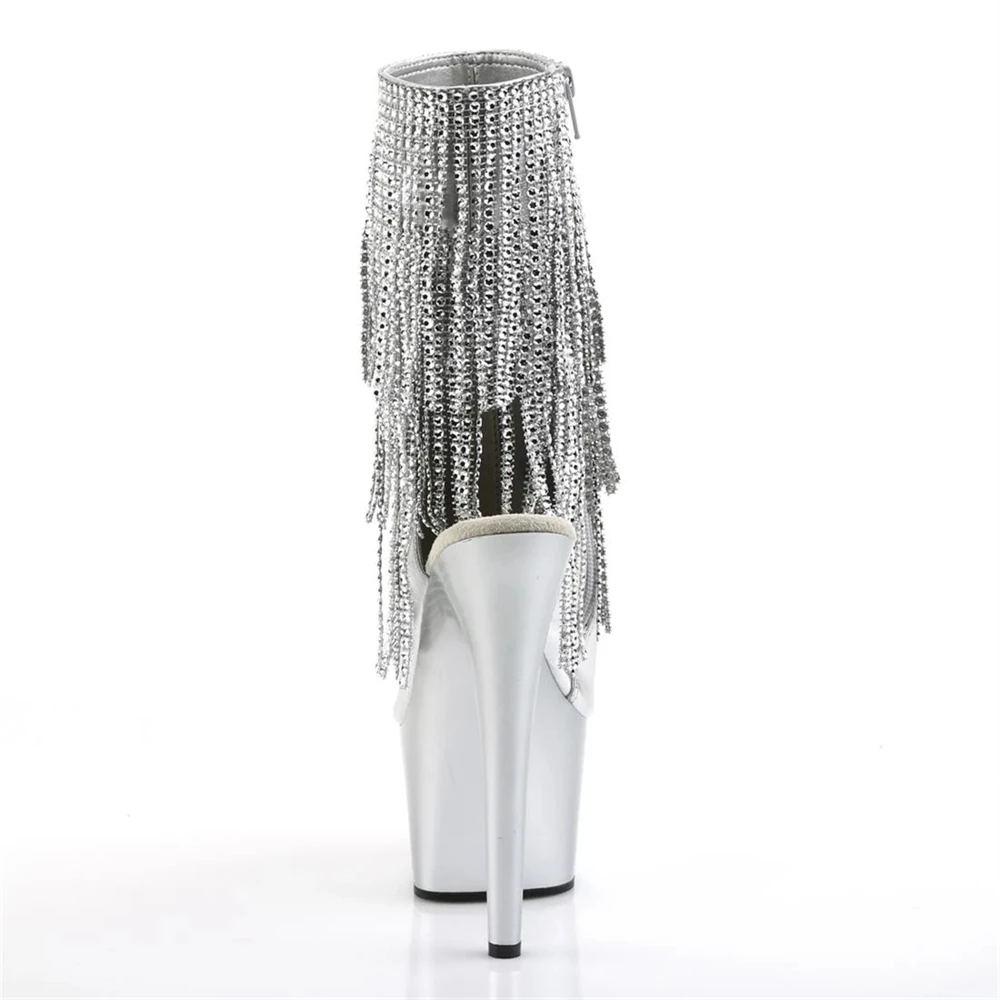 Brand Electroplated Tassels Pumps 17CM Thin High Heels Ankle Boots Pole Dance Nightclub Model Catwalk Platform Women's Shoes