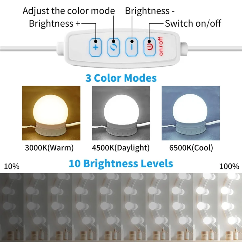 

-AA95 LED Vanity Mirror Lights With 14 Dimmable Bulbs,10 Brightness Levels Adjustable,For Makeup Desk Bathroom Dressing Room