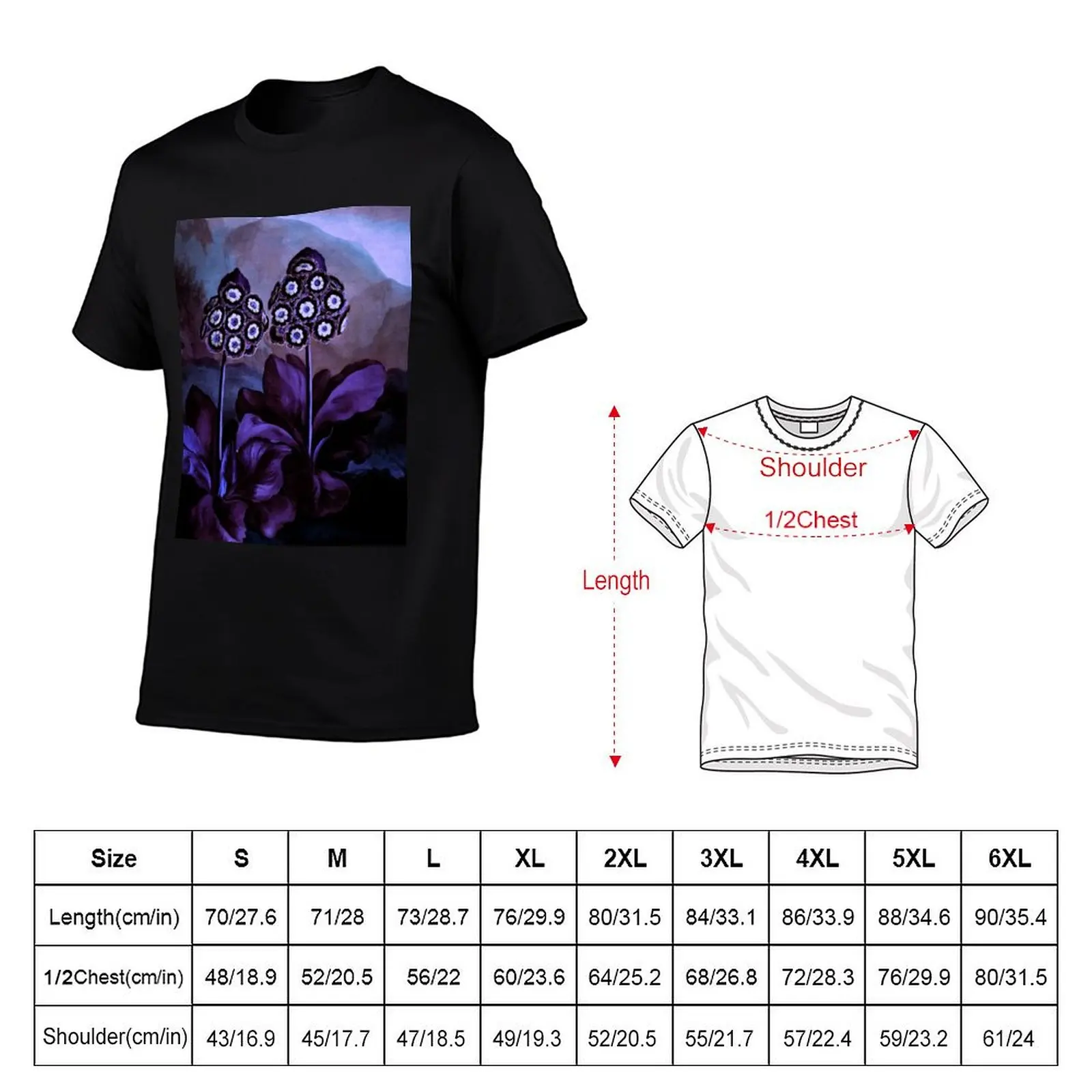 Deep Purple Blue Auriculas : Temple of Flora T-Shirt Casual Street Style Short Sleeve Tee