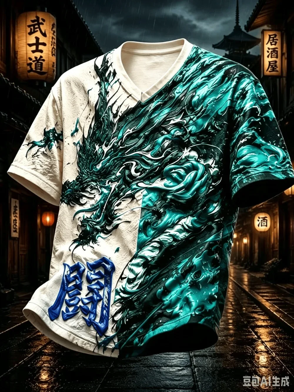Ukiyo-painted Dragon Fight Pattern 3D Print Sport Quick-dry Breath Men V-neckT-Shirt Outdoor Street Casual Parent-Child Clothing