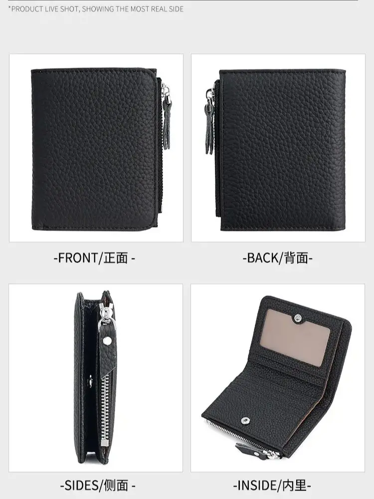 정품 가죽 여성용 소형 RFID 지갑, 지퍼 동전 포켓, 패션 여성용 반지갑, 멀티 카드 홀더 지갑