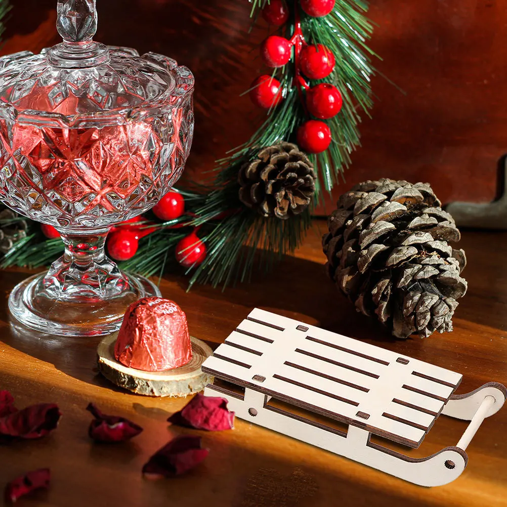 

6Pcs Xmas Sleigh Ornament Wooden Craft Lightweight Smooth Surface Christmas Decor Unfinished Wood Sleigh Wooden Sled Craft