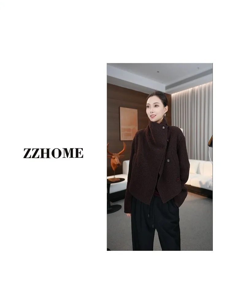 

Модное шерстяное пальто ZZHOME для осени и зимы, высококачественное, Q7000P, для повседневной носки, стандартной длины, с длинными рукавами, круглый вырез горловины.