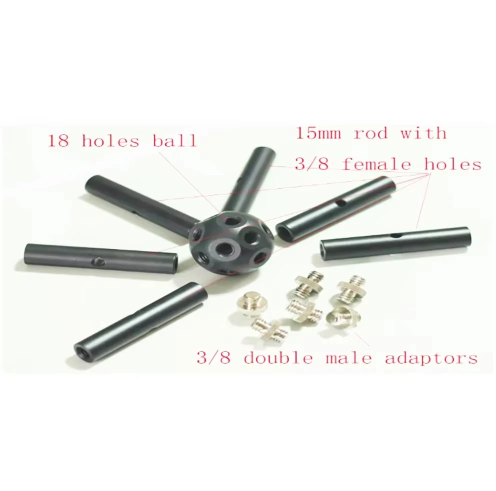 3/8 holes ball  sets,  Multifunctional Magic Ball with rods for Studio Lighting/Tripod 5d2 5d3 system, 18pcs 3/8"-16 holes ball