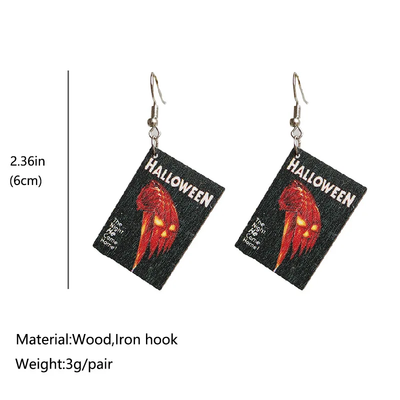 Halloween Horror Book Wood Drop Earrings for Women Newest Hocus Pocus Movie Character Wooden Earring Hallowmas Party Jewelry