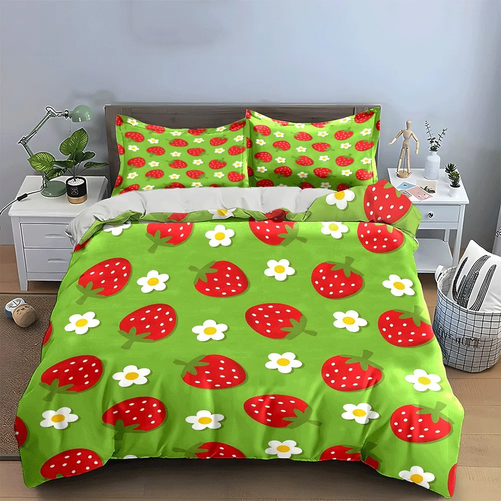 Strawberry-Themed Three-Piece Set Design Exquisite three-piece bedding set gift for kids and adults
