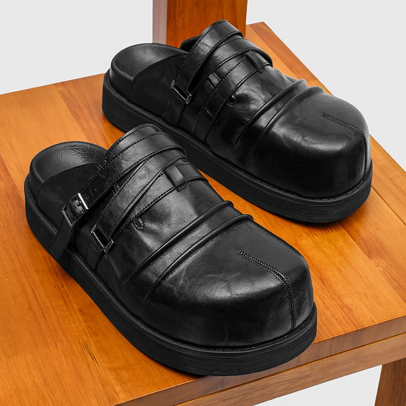 Retro Men High-top Slip-on Shoes Black Color Casual Thick-soled Durable One-piece Lightweight Fashionable Shoes Men Sizes 38-46