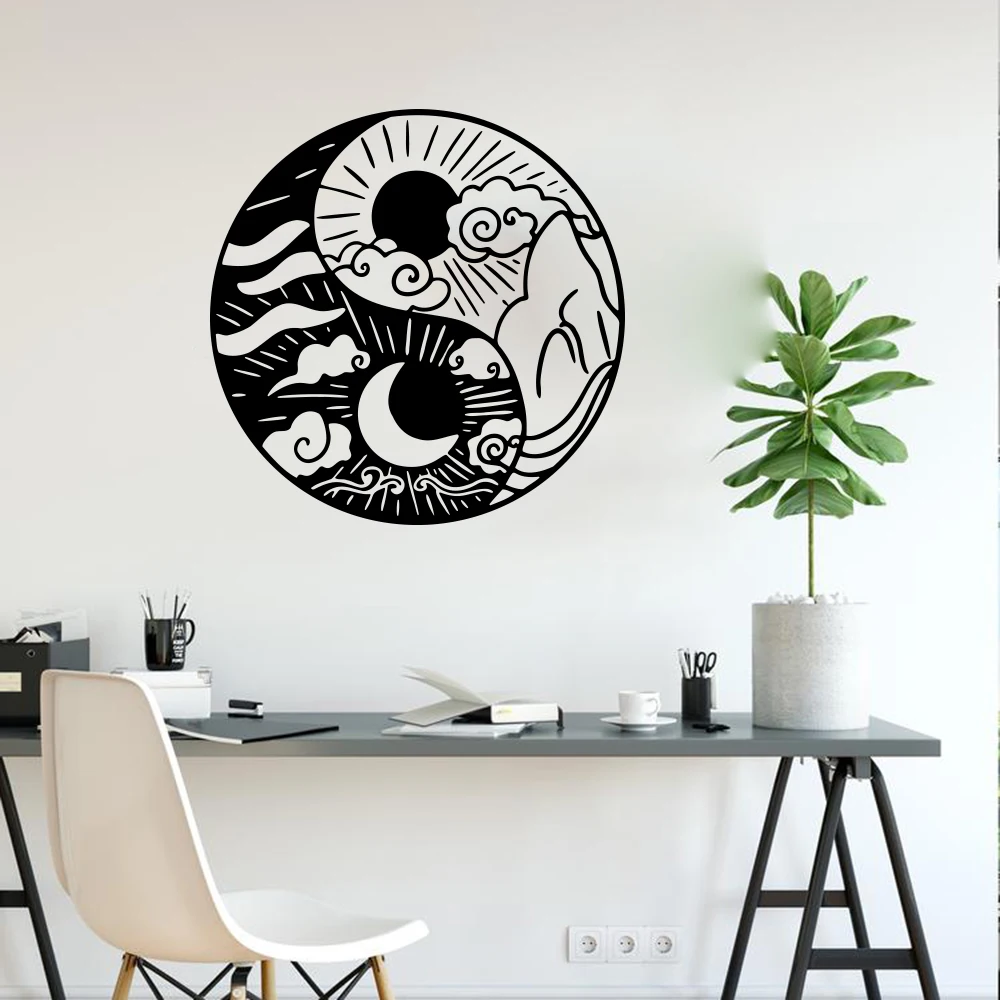 Yin and Yang of Sun and Moon Wall Sticker Yoga Studio Meditation Zen Wall Decal Living Room Vinyl Home Decor