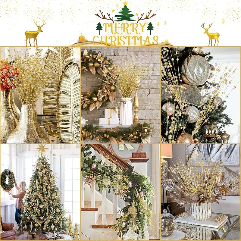 60 رؤساء بريق التوت زهرة اصطناعية شجرة عيد الميلاد الحلي الديكور زهرية DIY إكليل الحرف ديكور المنزل لوازم نافيداد