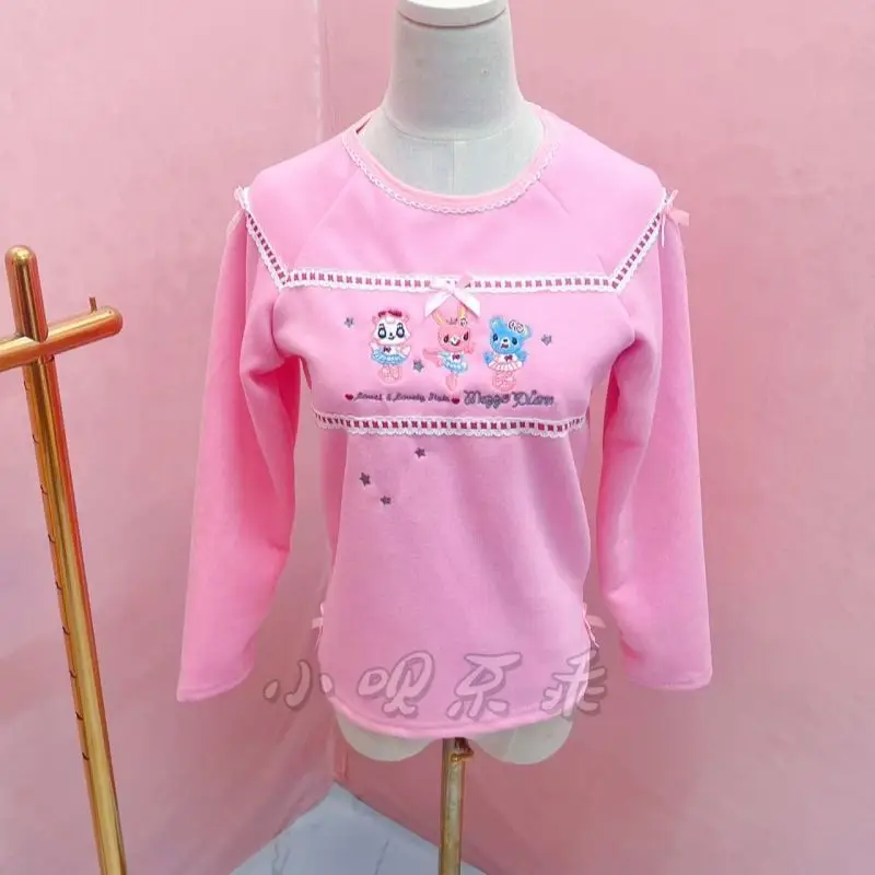 Japanese Cartoon Cute Print Hoodie Sweatshirt Women's Children Sweet Grunge Aesthetics Spring Autumn Princess Tops Tees Pink