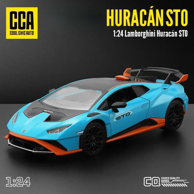 Lambor Huracan Sto-スポーツカーモデル,光と音の1:24シミュレーション,子供の誕生日プレゼントのコレクション,ミニチュアの声