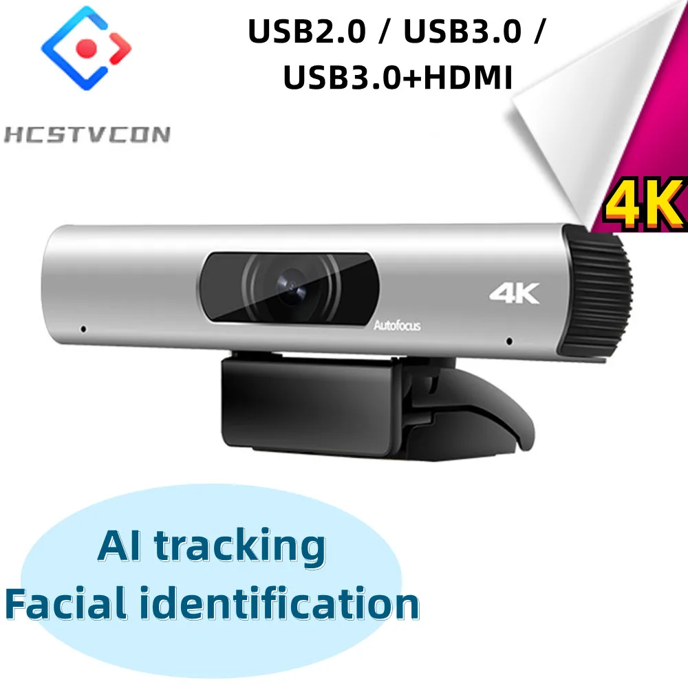 4K Webcam AI tracking Video Conference Camera Omnidirectional with Mic All-in-1 USB HDMI Facial ID for Church Live Remote Teach