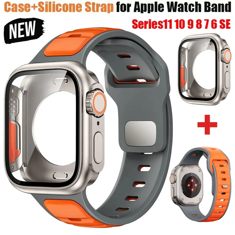 Silicone Strap/Change to Ultra Case For Apple Watch Band ultra 3 49mm 46mm Sport Band Iwatch series11 10 9 8 7 6 SE 45 44mm
