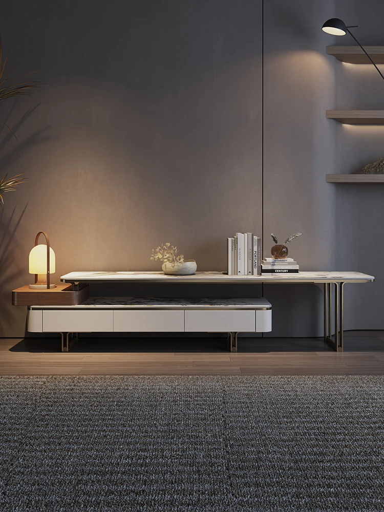 

Italian Light Luxury Rock Plate TV Cabinet Simple Modern Living Room Nordic Scalable Floor Cabinet