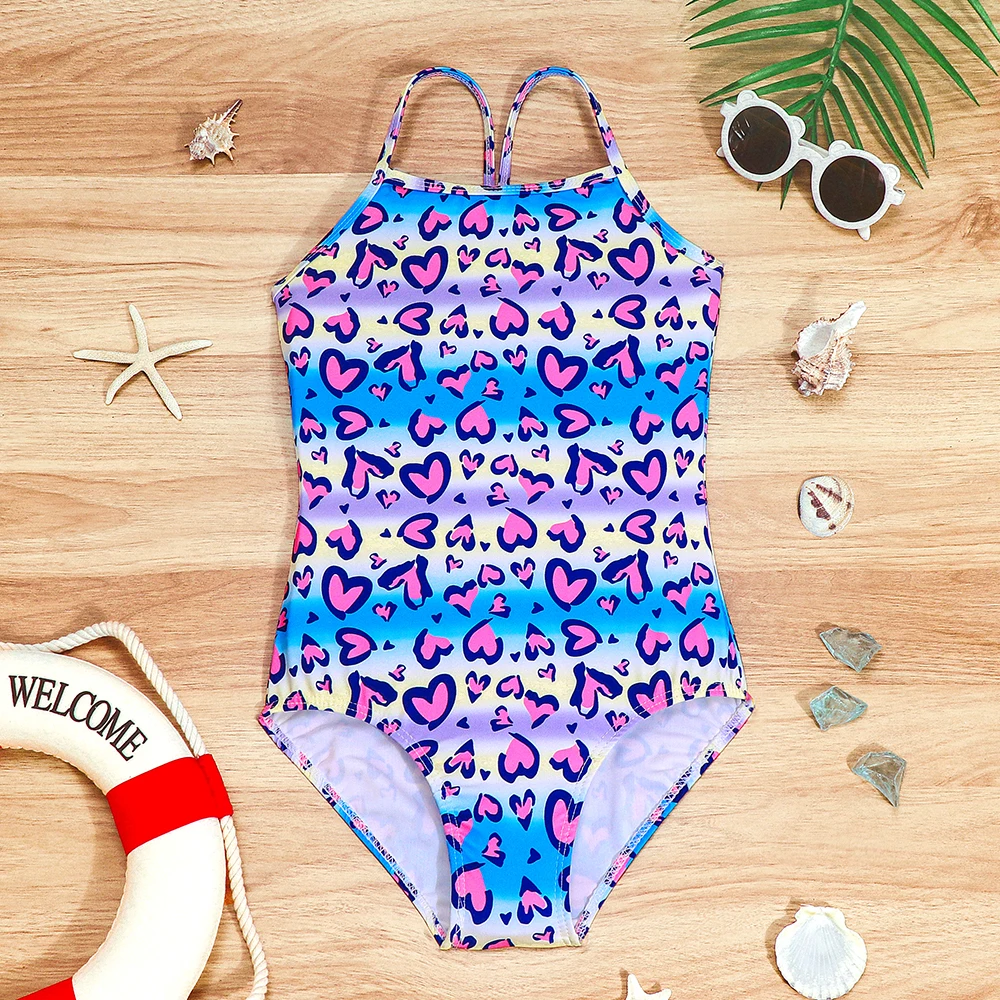 Einteiliger Badeanzug für kleine Mädchen, schnell trocknend, Strand-Bademode, Sport-Halter-Badeanzug, Sommer-Strandkleidung