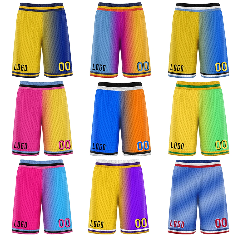 Custom Basketball Shorts Gradient Multicolor Print or Stitch Letter Hip-Hop Sportwear Casual Running Fitness Warm-Up Shorts Men