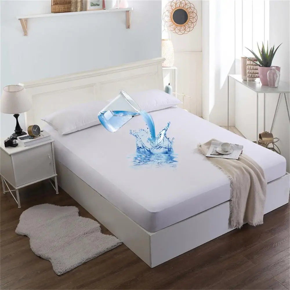 100% Waterproof Fitted Bed Sheet with Elastic Band Anti-slip Cover Mattress Protector for Single Double King Queen 160 180 200