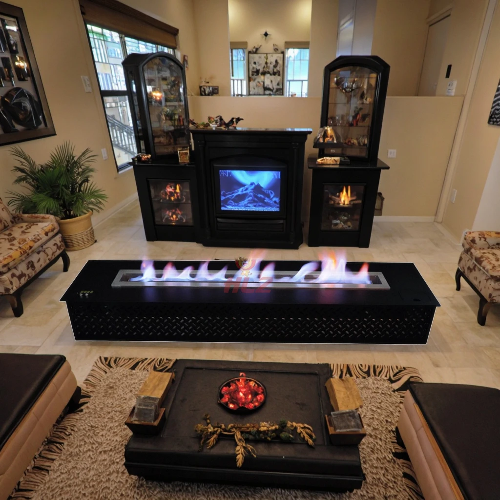 Bio Ethanol Fireplace, 72 inch Stainless Steel Automatic Ethanol Fireplace, Remote Control Linear Fireplace, Indoor Outdoor
