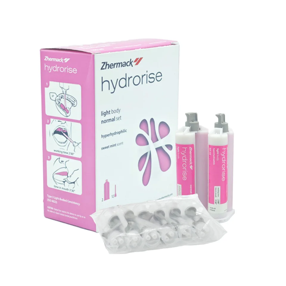 Hydrorise Dental Addition Silicone VPS Impression Material Light Body Normal Set 2x50ml Cartridges with Mixing Tips Clinic Tool