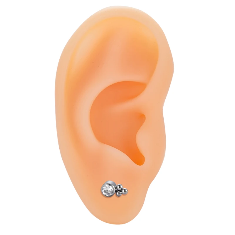 ASTM F136 Titanium ear studs Threaded 3 Balls Cluster CZ Bezel Top Labret Lip Stud PIERC Ear Cartilage Tragus Piercing Jewelry image 2