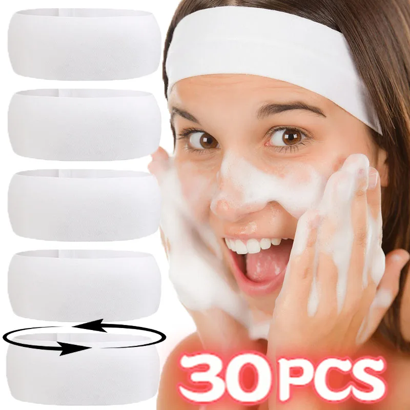 5-30Pcs White Headband Non Woven Fabric Elastic and Stretchable Facial Wash/Yoga/Makeup Adjustable Hairbands Hairs Accessories