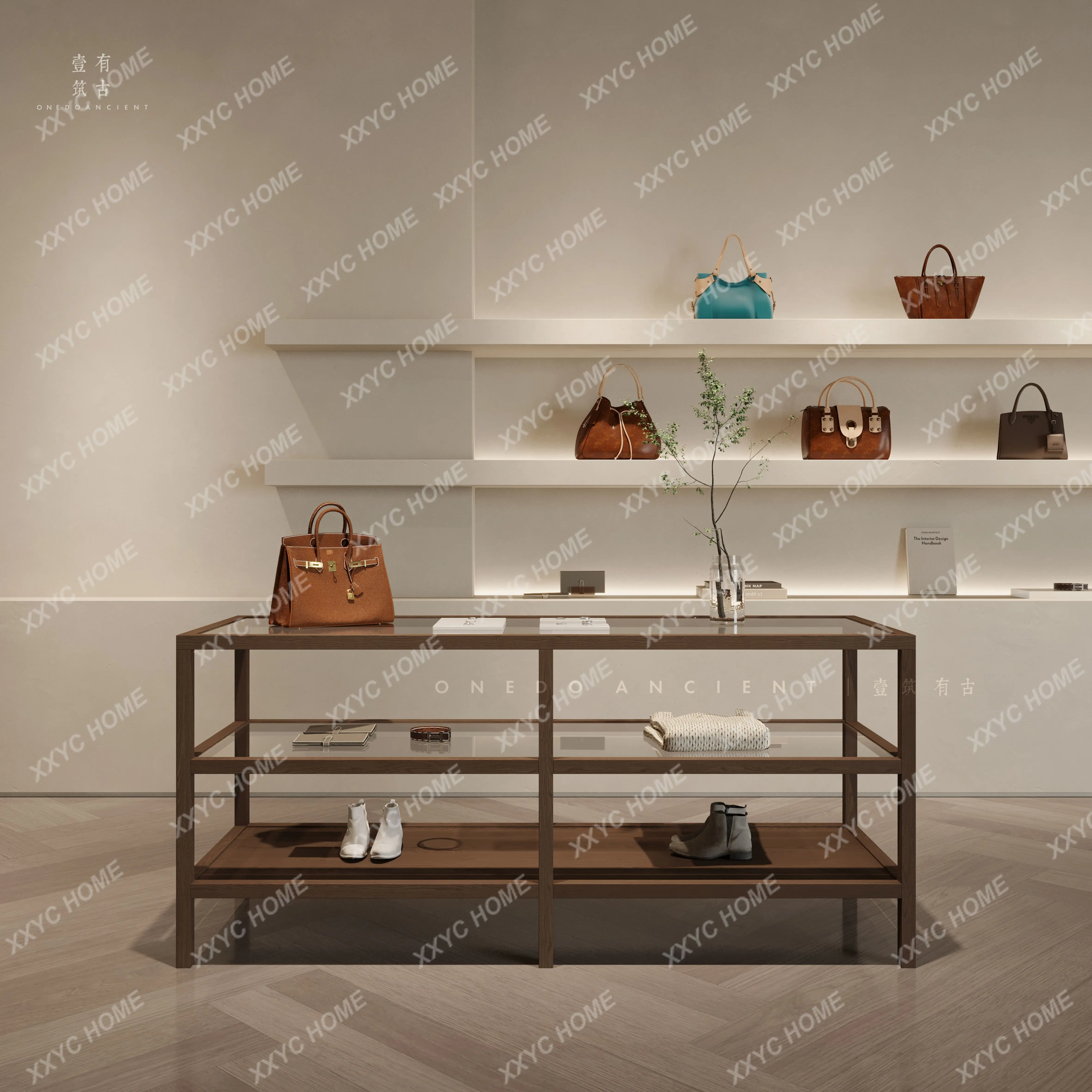 

LBoutique Table Display Rack Nakajima Goods Glass Shelf Clothing Bags Shoes Shelf
