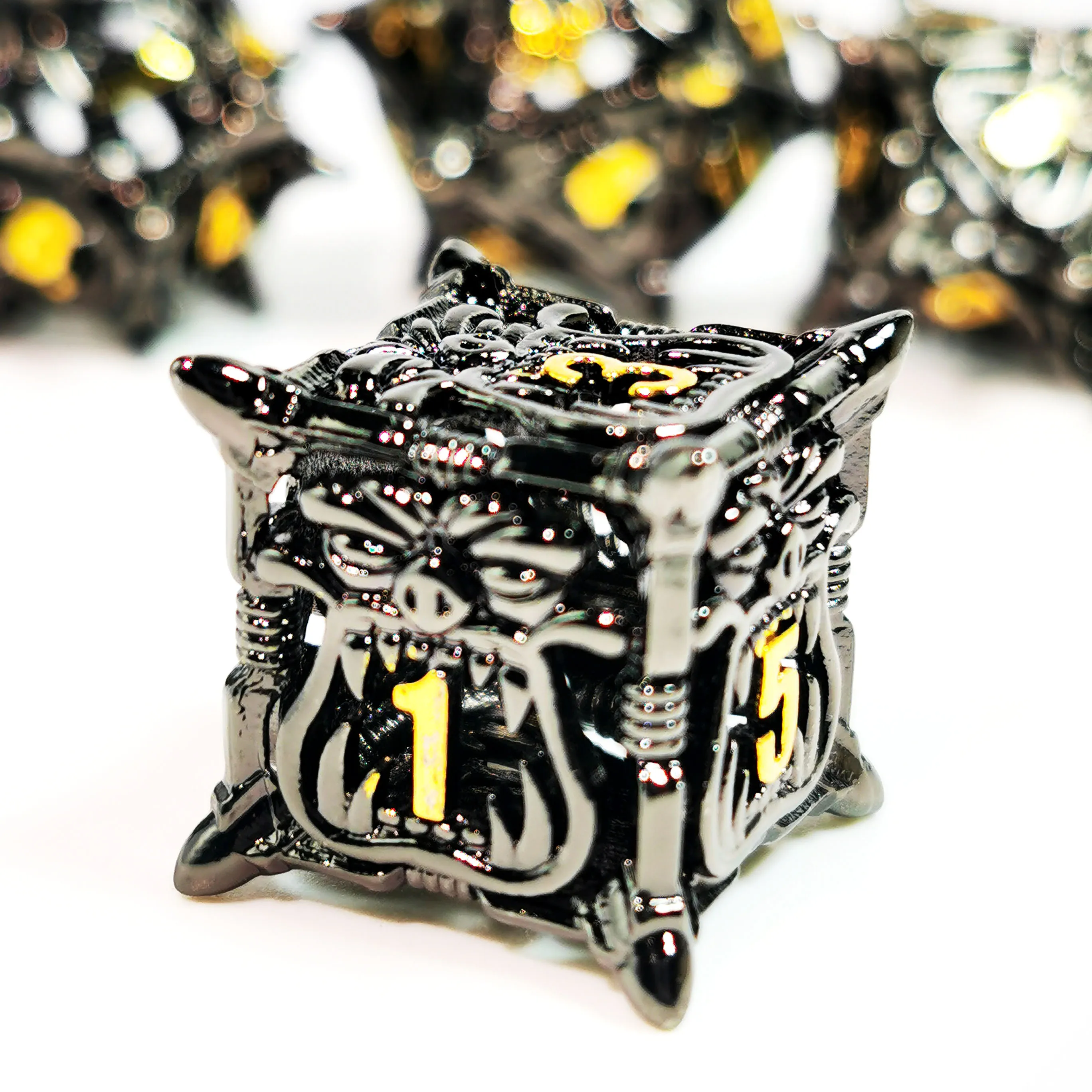 "DnD Dice Set - 7 Piece Sharp Edge Zinc Alloy Dice, Metal Hollow Beast Pattern, Silver for RPG & Tabletop Games"