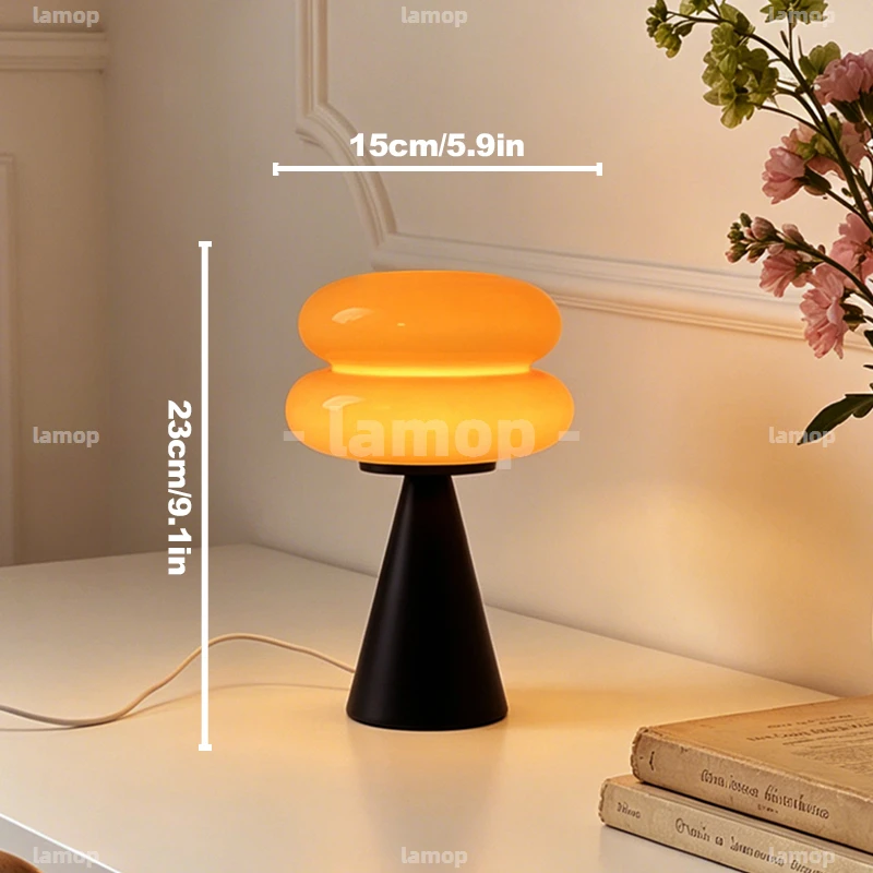Stacked‑Ring Flat‑Block Glass Table Lamp American Casual 3‑Level Dimmable USB Powered Home Furnishing Table Lamp for Teen Room