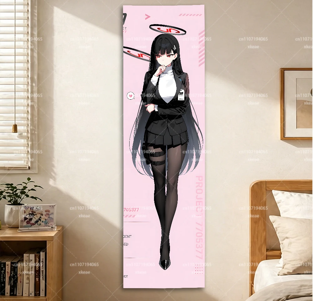 Blue Archive Rio Tsukatsuki Vertical Tapestry, Black Suit Anime Girl Wall Hanging for Bedroom