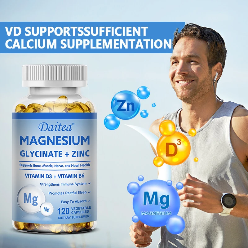 Magnesium + Zinc with Vitamin D3 and Vitamin B6 - Promotes Healthy Bones and Teeth, Heart, Nerve and Muscle Function, Non-GMO