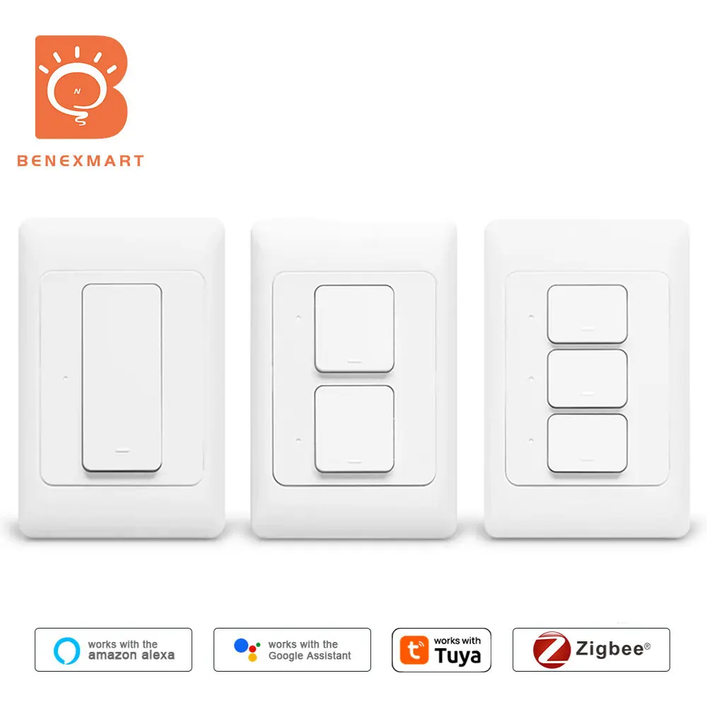 

Benexmart Zigbee Wall Light Switch Smart Neutral Optional Interrupter Work with Tuya Alexa Google Home SmartThings App Control