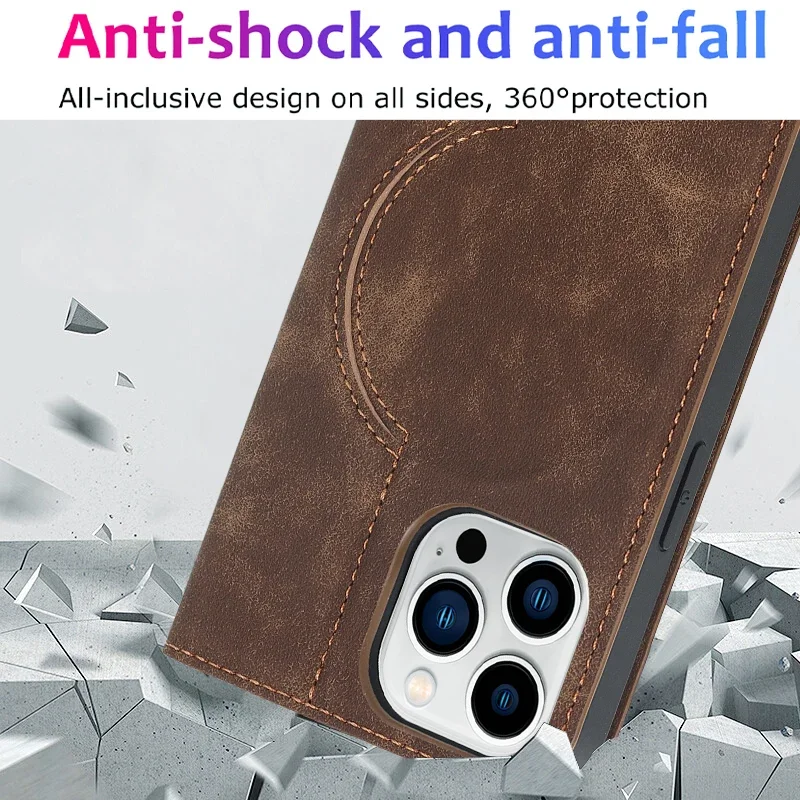 Magnetic Leather Wallet Phone Cover for IPhone 16 Pro Max 14 Plus 13 15 12 for Magsafe Wireless Charging Stand Card Solt Case
