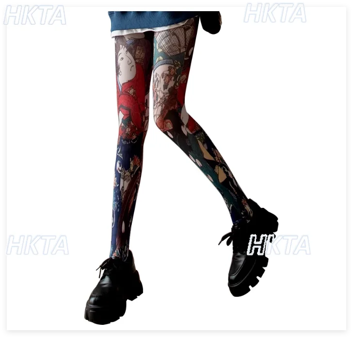 

Лолита, винтажные бархатные картины, высокие носки до бедра с принтом, колготки, женские темные субкультуры на Хэллоуин, Y2k, женские чулки