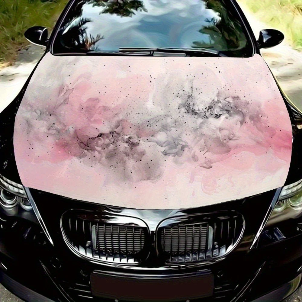

Pink Gray Cloudy Abstract Art Car Hood Vinyl Wraps, Car Engine Decal Sticker, Waterproof Self-adhesive Car Vinyl Wraps, Surface