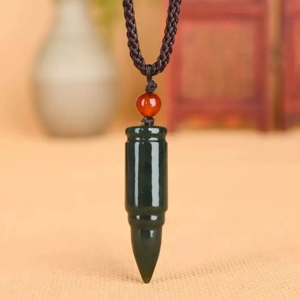 

Hetian Jade Sapphire Bullet Pendant Jade Pendant Men's and Women's Collarbone Chain