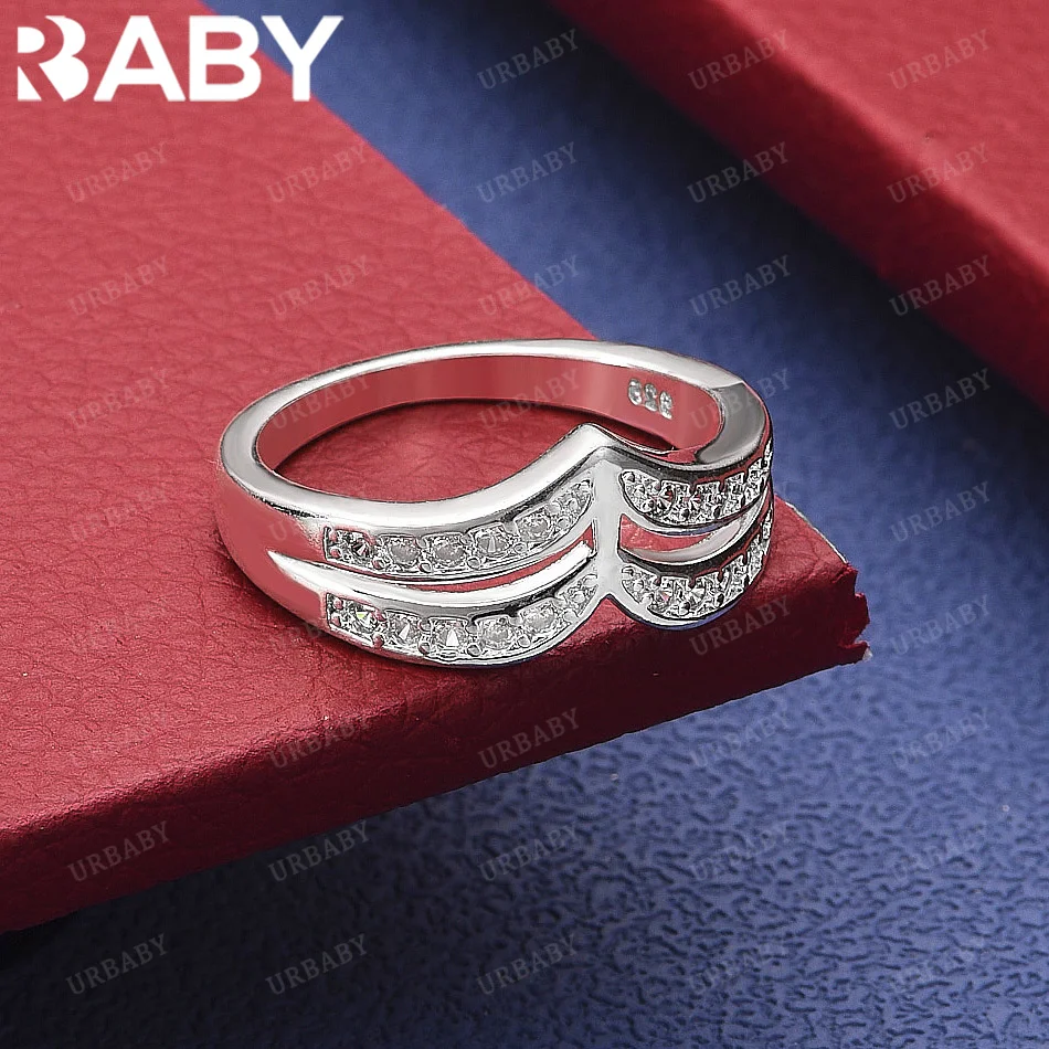

URBABY 925 Sterling Silver Size 7-10 Zircons Geometric Ring Fashion Jewelry Charm Grace Noble Wedding Accessories