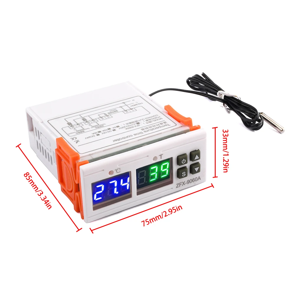 ZFX-9060A Refrigerator Thermostat AC110-220V DC12/24V  -50 to 120℃ Temperature Control Heating Cooling Time Control Relay Output