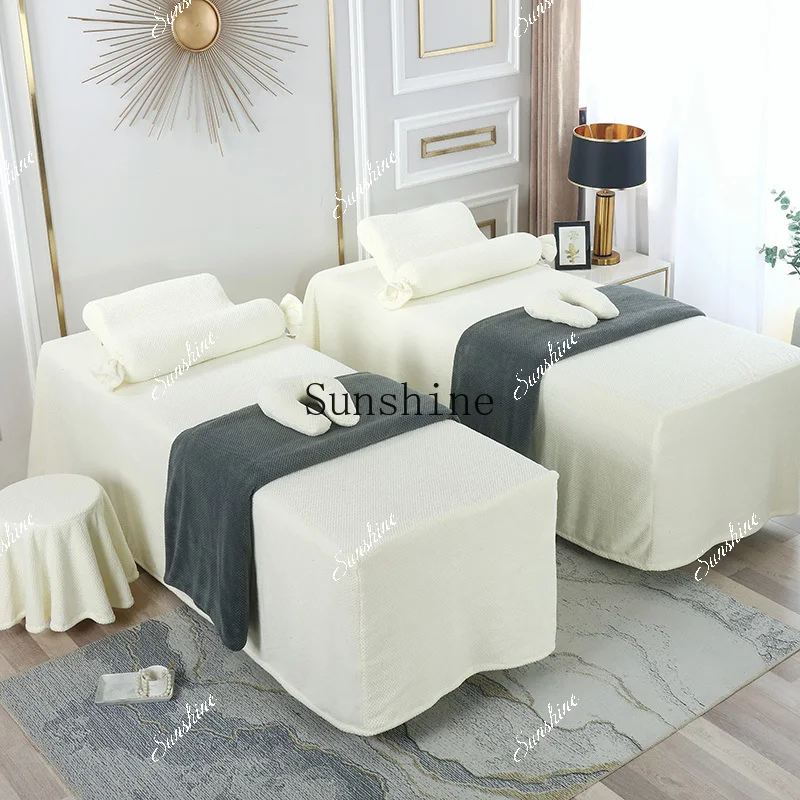 Beauty bedspread four-piece set of high-grade pure cotton knitted solid color Japanese style  FT