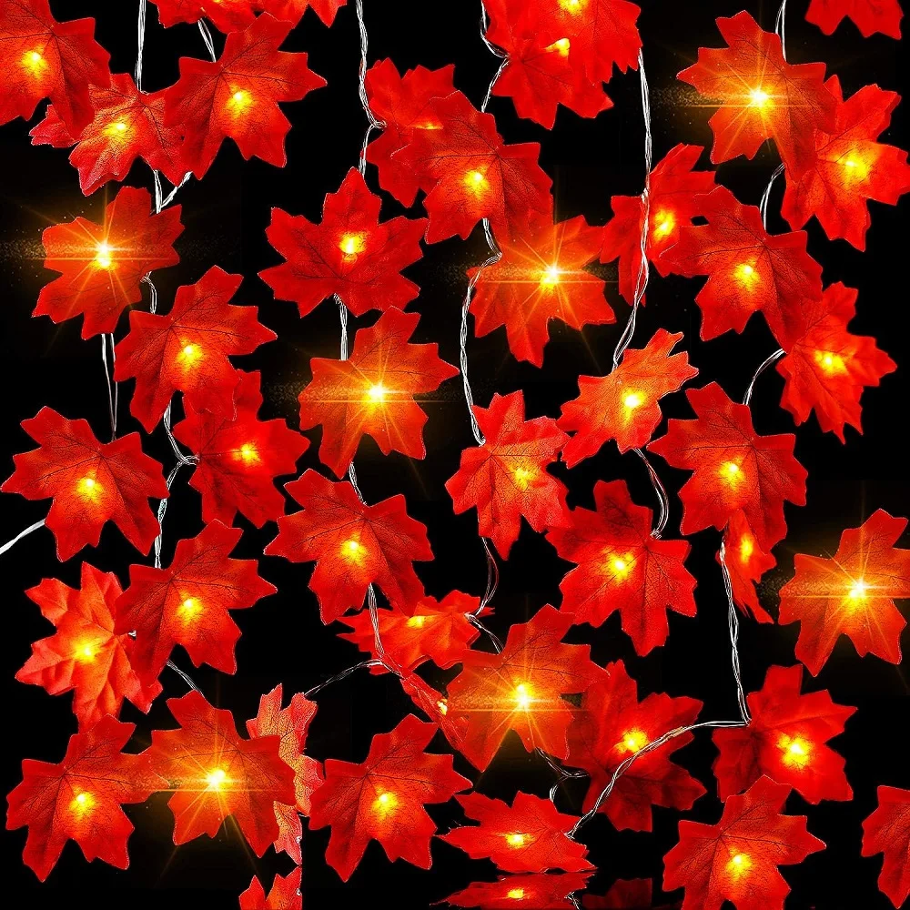 1.5m 10LED/3m 20LED/6m 40LED-LED Maple Leaf Light String Suitable for Indoor Halloween Thanksgiving Christmas Decoration