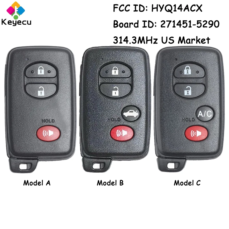 KEYECU Smart Remote Control Car Key for Toyota 4Runner Prius C V Venza for Scion FR-S Fob FCC ID: HYQ14ACX Board ID: 271451-5290