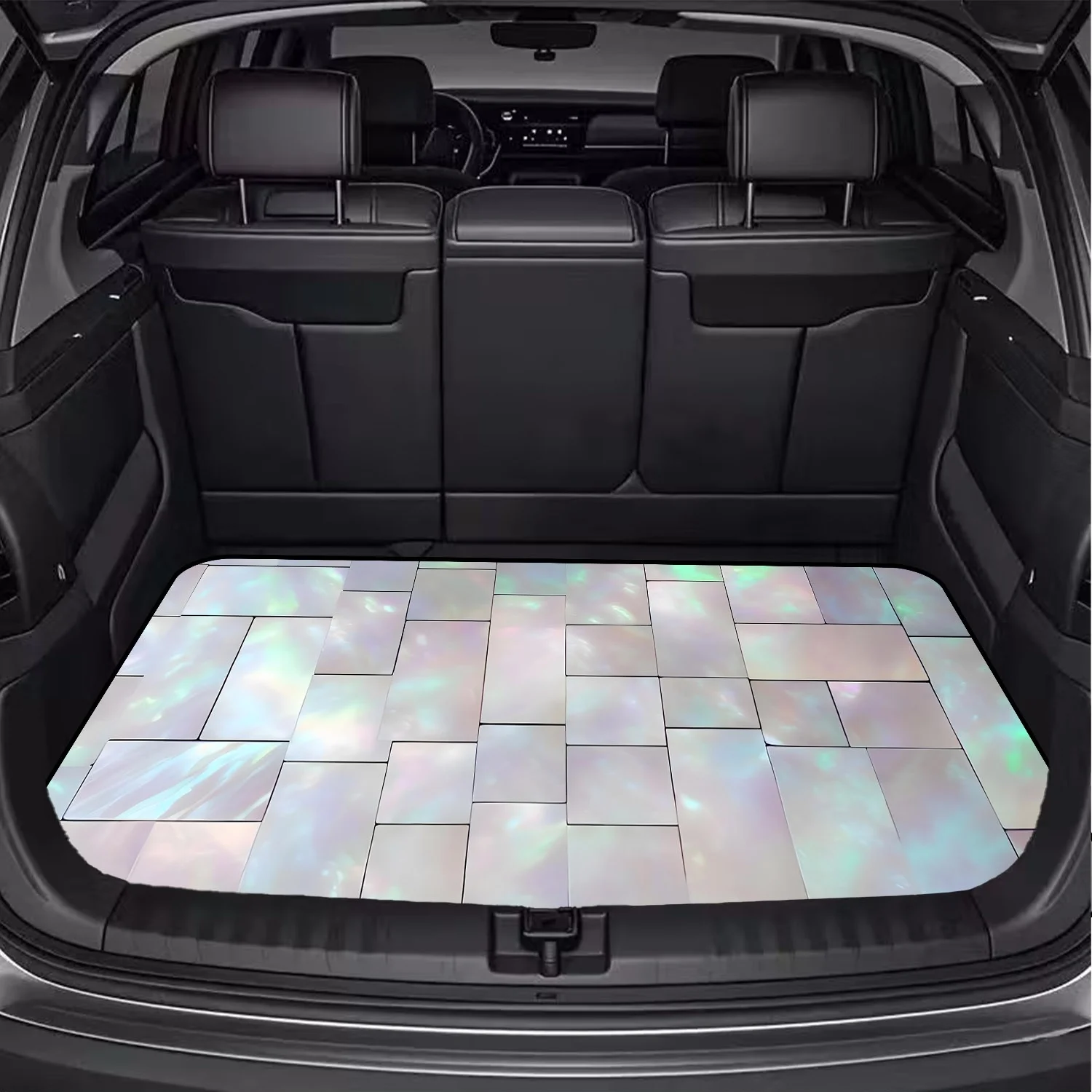 Car Trunk Mat, Iridescent Pearl Tile Texture Print Rear Cargo Liner, Women Car decor, Car Accessories, Interior Decoration Mat, Non-Slip Trunk Protector, Universal Fit For Sedan SUV Truck, Shimmer Opal Mosa
