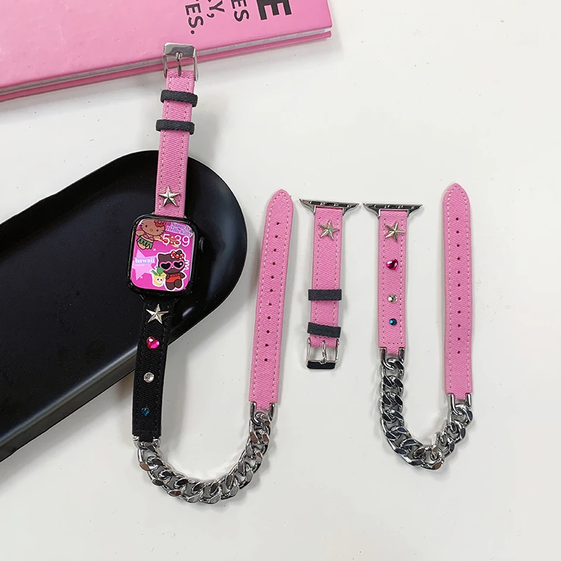 Ремешок джинсовый для Apple Watch Band 40 мм 49 мм 45 мм 41 мм 38 42 44, двойной туристический браслет для iWatch Series 7 8 9 Se6 5 4 3 Ultra