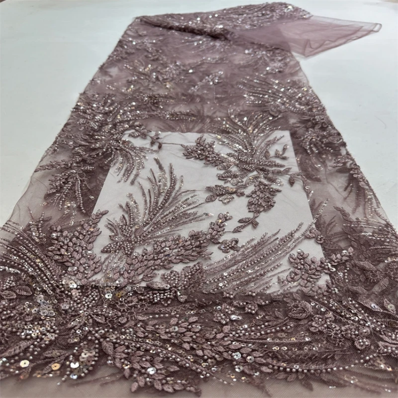 African Lace Fabric with Beads, Luxury Embroidery Mesh, Shining Sequins, AFrica Embroidery, Handmade with Beads, Tulle Lace, Sew