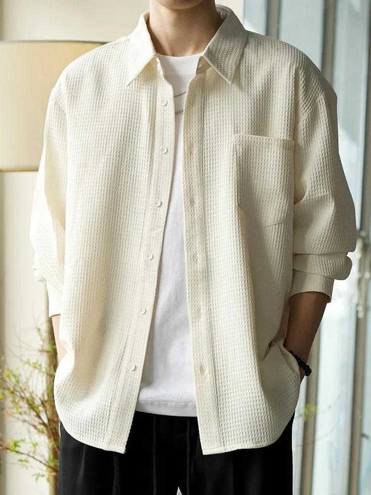 

Long sleeved solid color Korean version loose hanging feeling spring and autumn new shirt jacket Boys' thin fashion trend