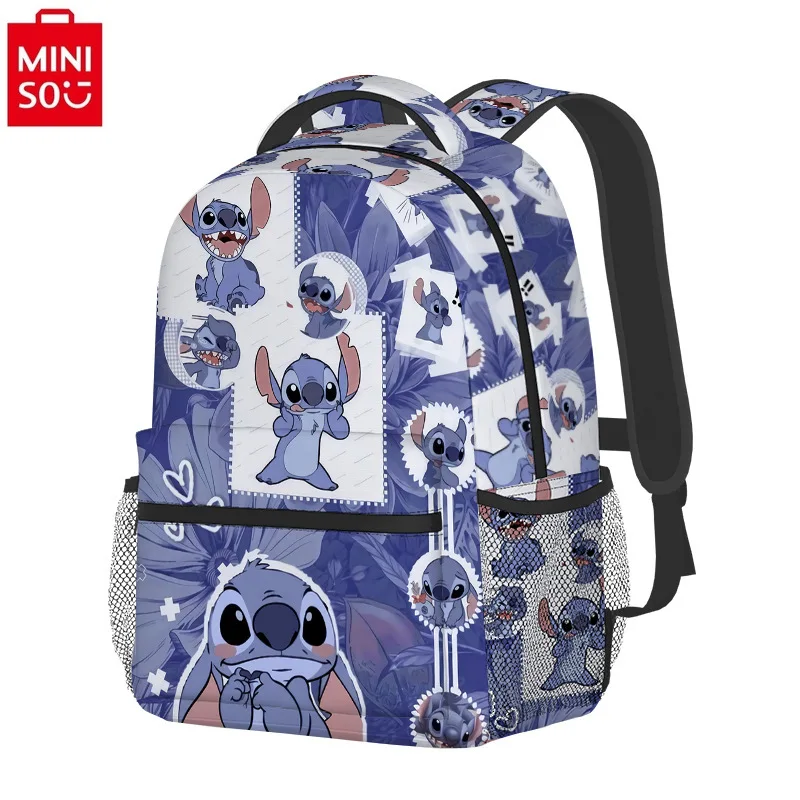 MINISO Stitch Anime Cute Print Student School Bag for Women High Quality and Large Capacity Oxford Textile Storage Backpack