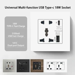 Universal 18W Type-C Quick charge 3/5-pin socket,Uk Wall Electrical Outlet with USB charger,White smart Double Power socket plug