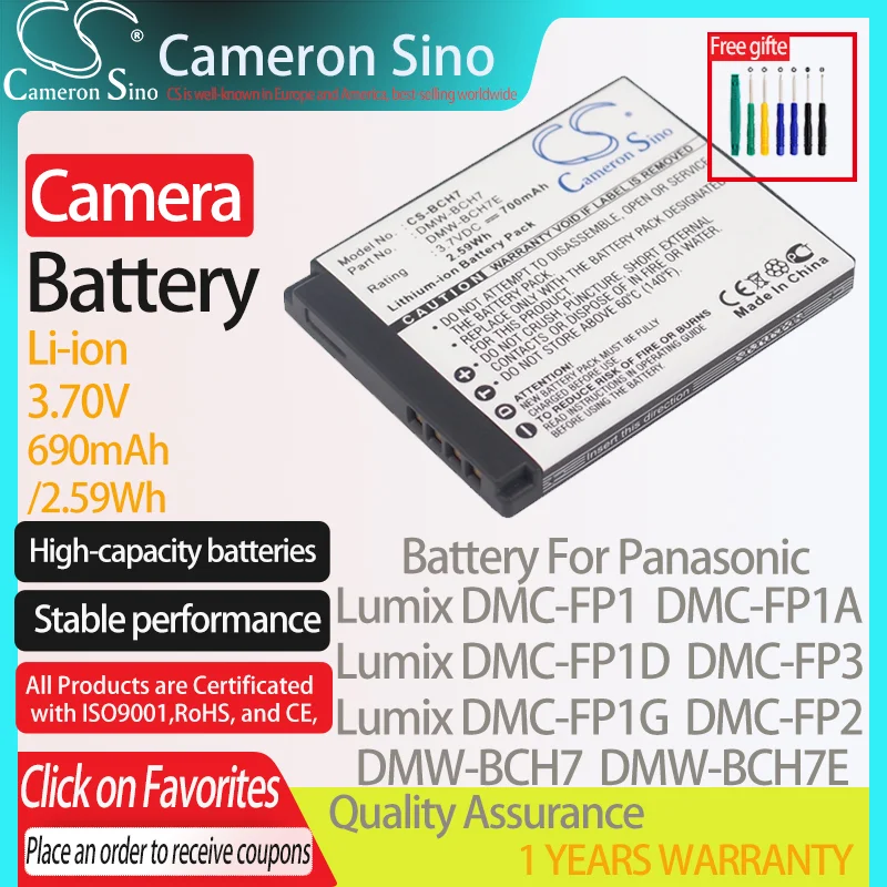 CameronSino Battery for Panasonic Lumix DMC-FP1 DMC-FP1A DMC-FP1D DMC-FP1G fits Panasonic DMW-BCH7 Digital camera Batteries