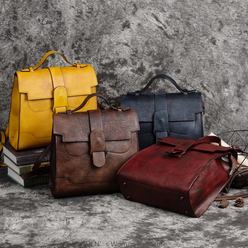 

Vintage Genuine Leather Women's Bag For Woman Shoulder Bags 2025 New Hand Painted Ladies Handbag Luxury Girls School Bag