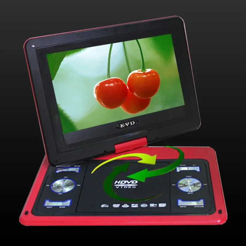 مشغل DVD محمول نحيف مقاس 13.8 بوصة مع شاشة يدعم بطاقة USB EVD وإدخال تلفزيون عالي الدقة ومخرج AV دوران 270 درجة